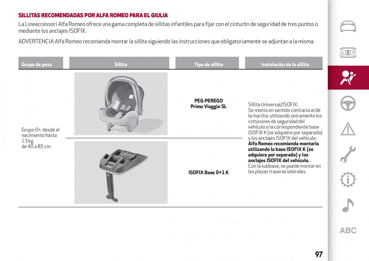 Alfa Romeo Giulia manual del propietario / page 99