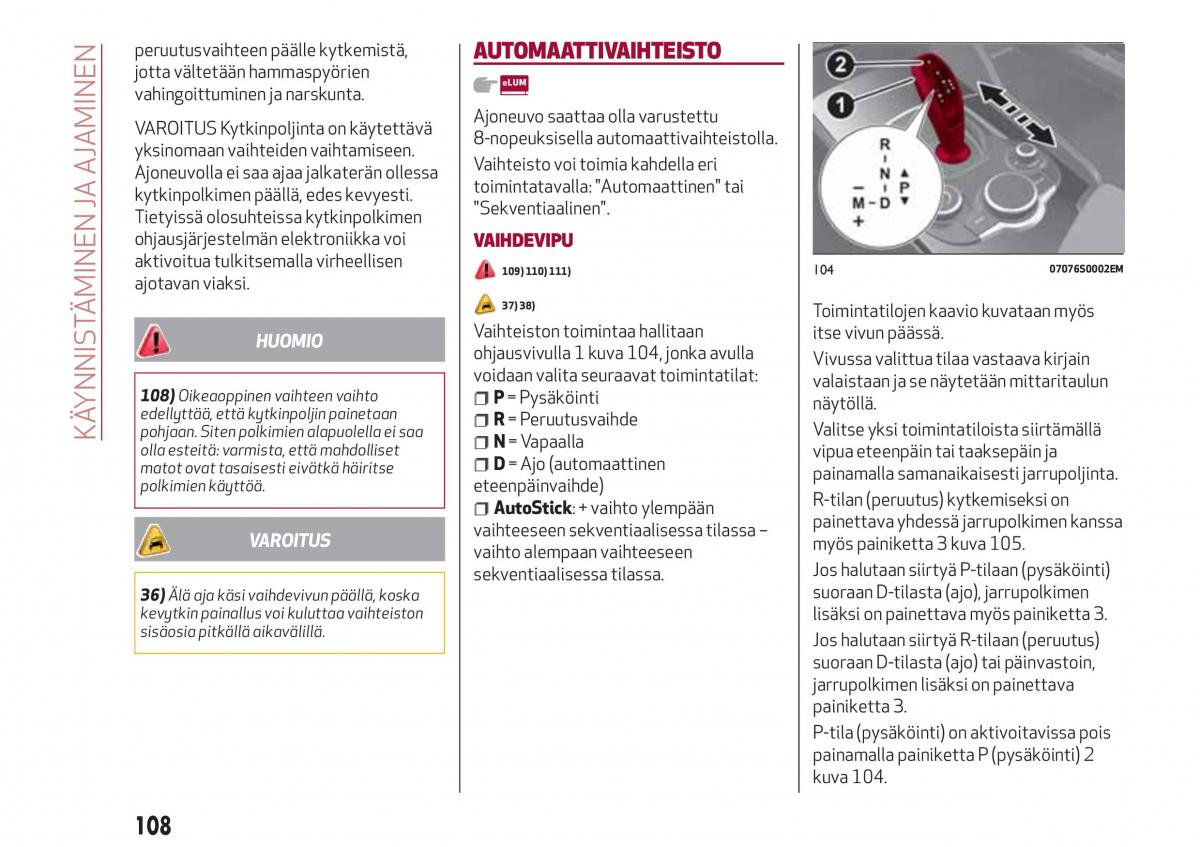 Alfa Romeo Giulia omistajan kasikirja / page 110