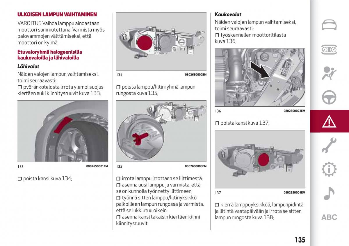 Alfa Romeo Giulia omistajan kasikirja / page 137