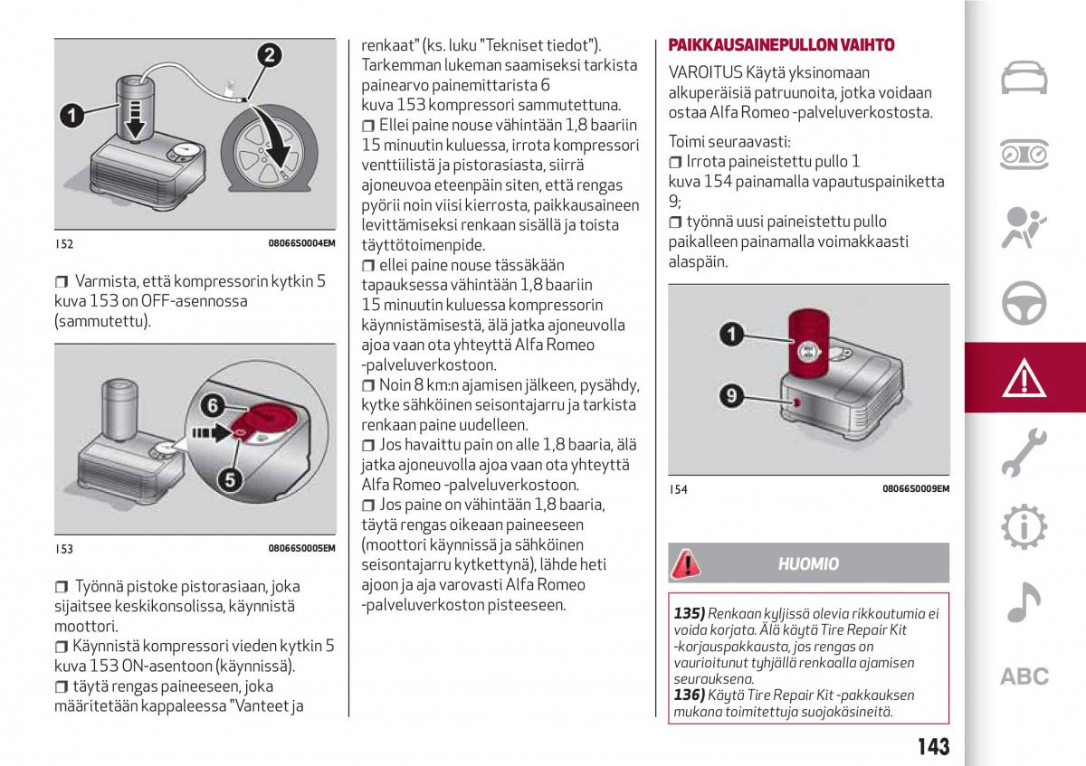 Alfa Romeo Giulia omistajan kasikirja / page 145