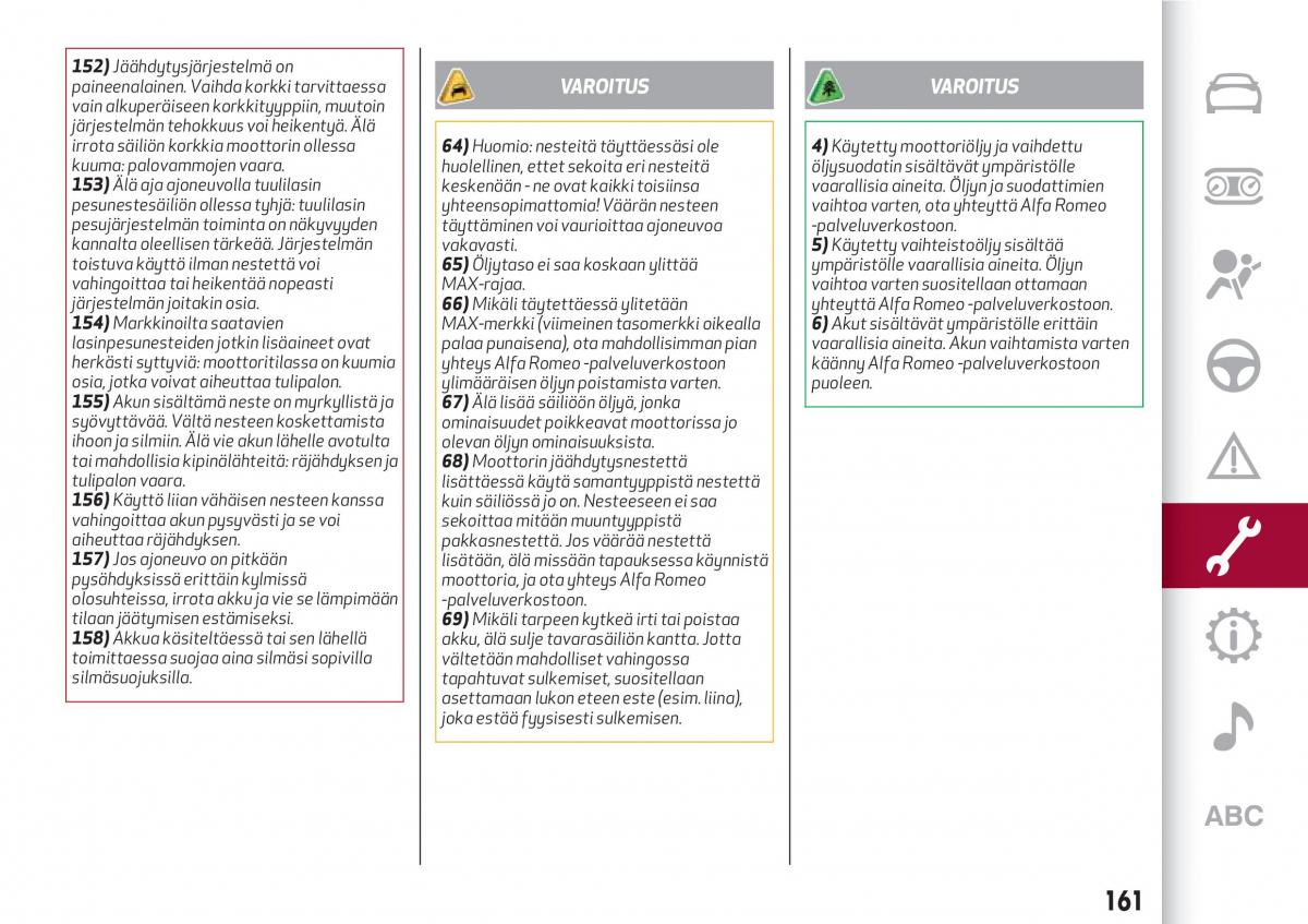Alfa Romeo Giulia omistajan kasikirja / page 163