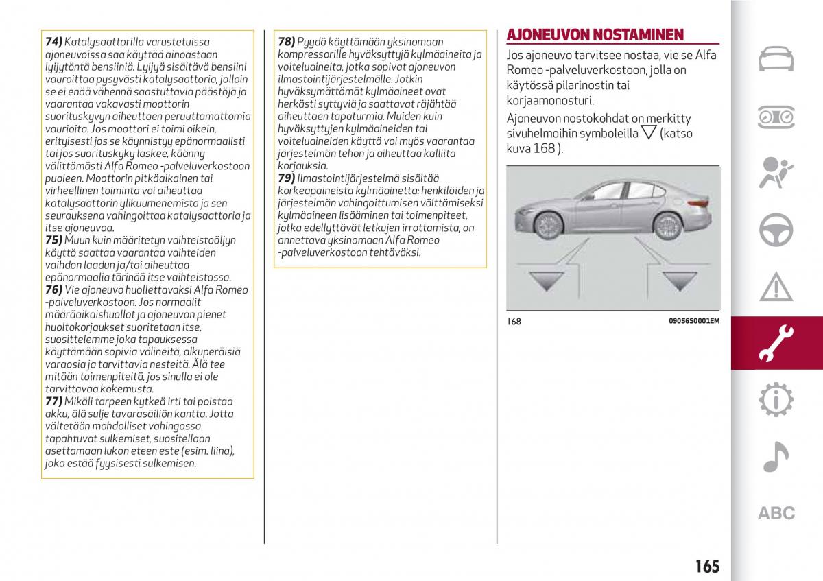 Alfa Romeo Giulia omistajan kasikirja / page 167