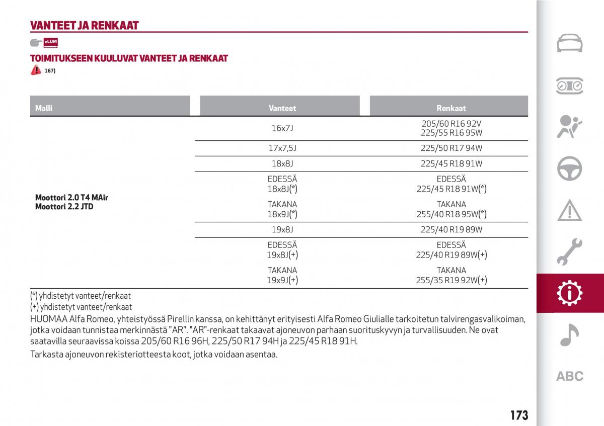 Alfa Romeo Giulia omistajan kasikirja / page 175