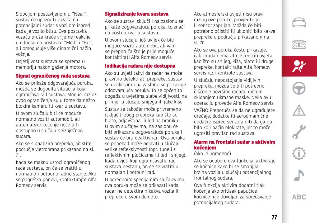 Alfa Romeo Giulia vlasnicko uputstvo / page 79