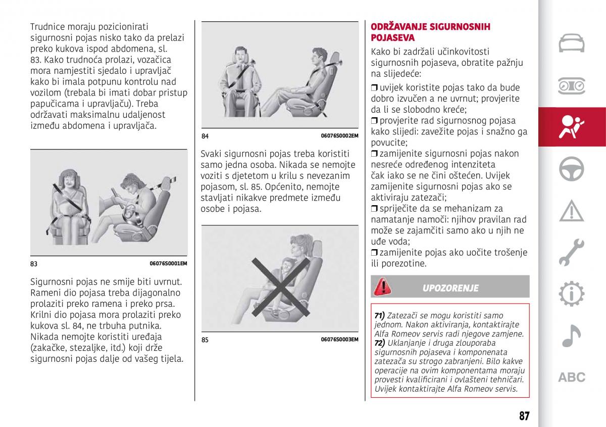 Alfa Romeo Giulia vlasnicko uputstvo / page 89