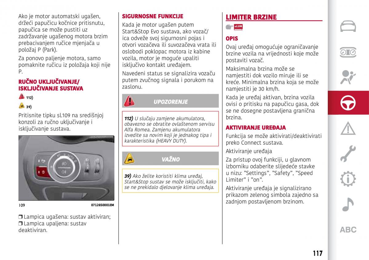 Alfa Romeo Giulia vlasnicko uputstvo / page 119