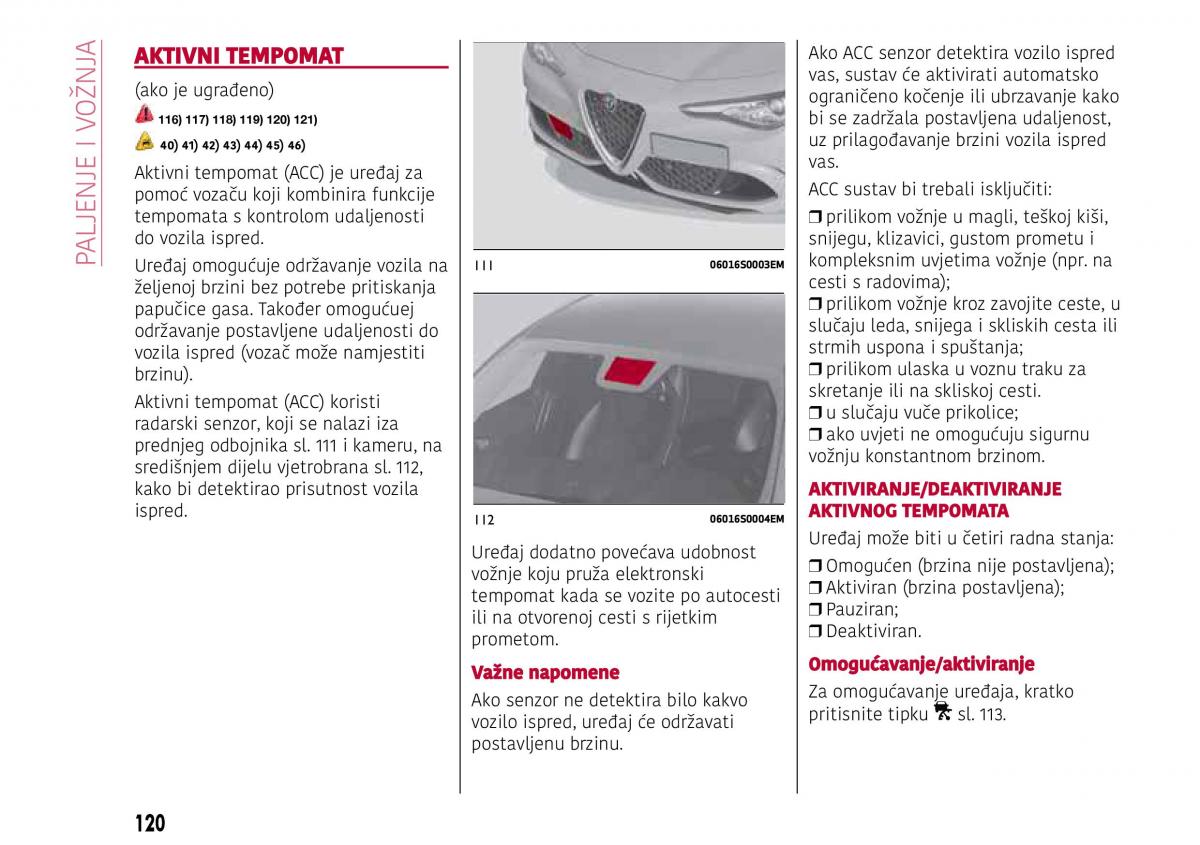 Alfa Romeo Giulia vlasnicko uputstvo / page 122