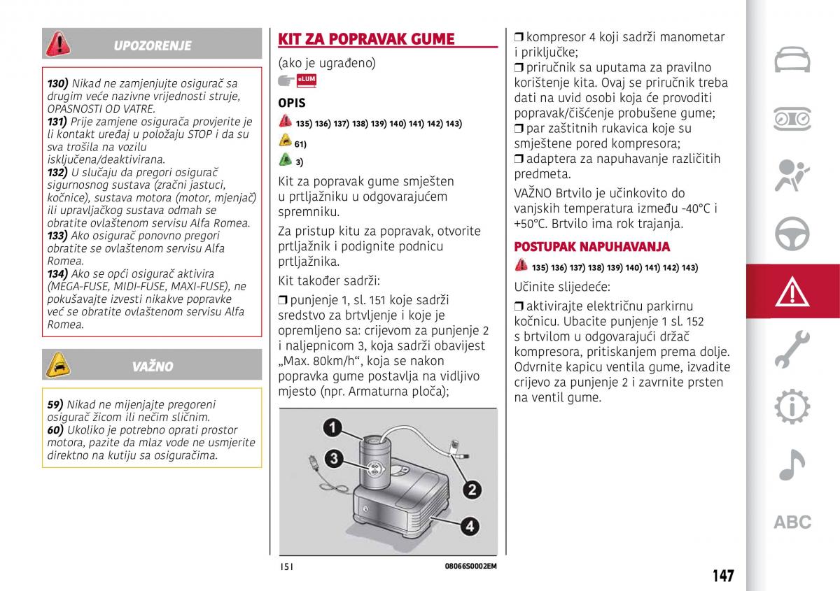 Alfa Romeo Giulia vlasnicko uputstvo / page 149