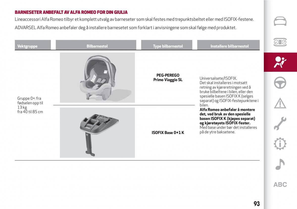 Alfa Romeo Giulia bruksanvisningen / page 95