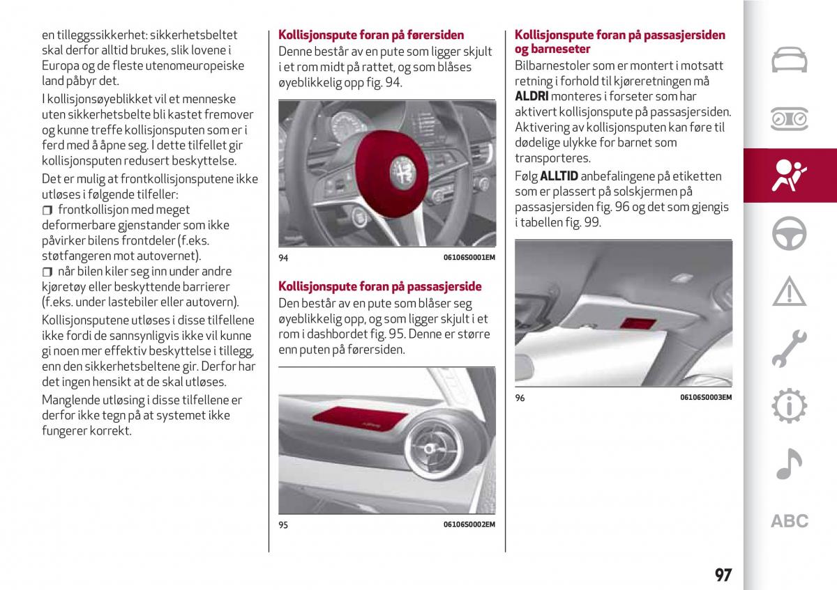 Alfa Romeo Giulia bruksanvisningen / page 99