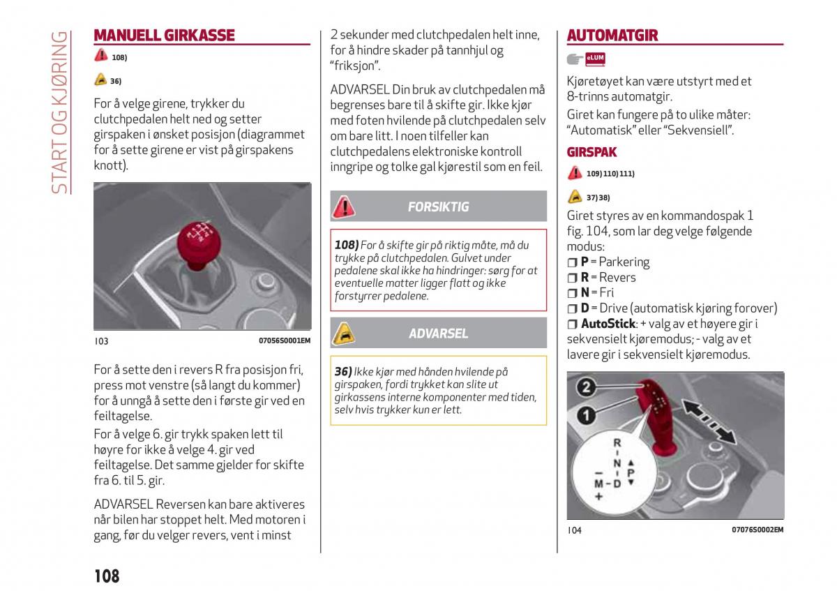 Alfa Romeo Giulia bruksanvisningen / page 110