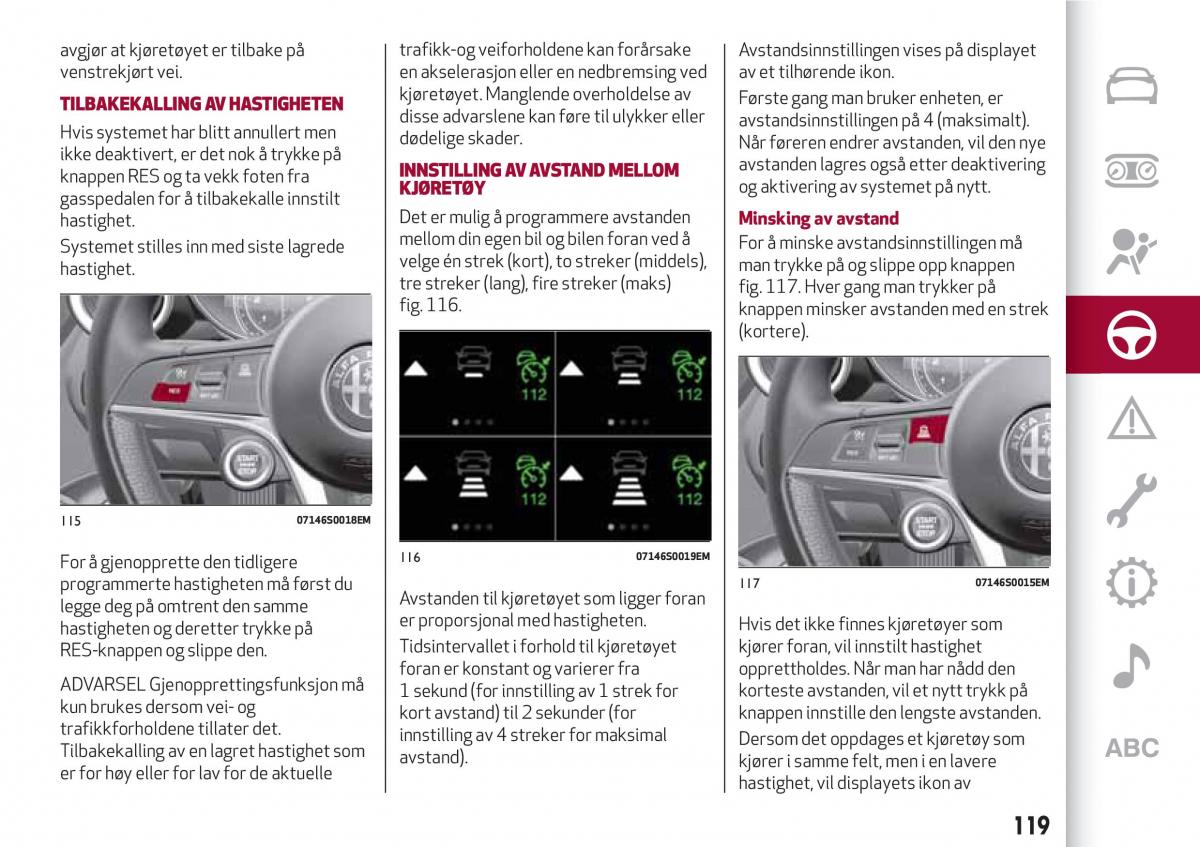 Alfa Romeo Giulia bruksanvisningen / page 121