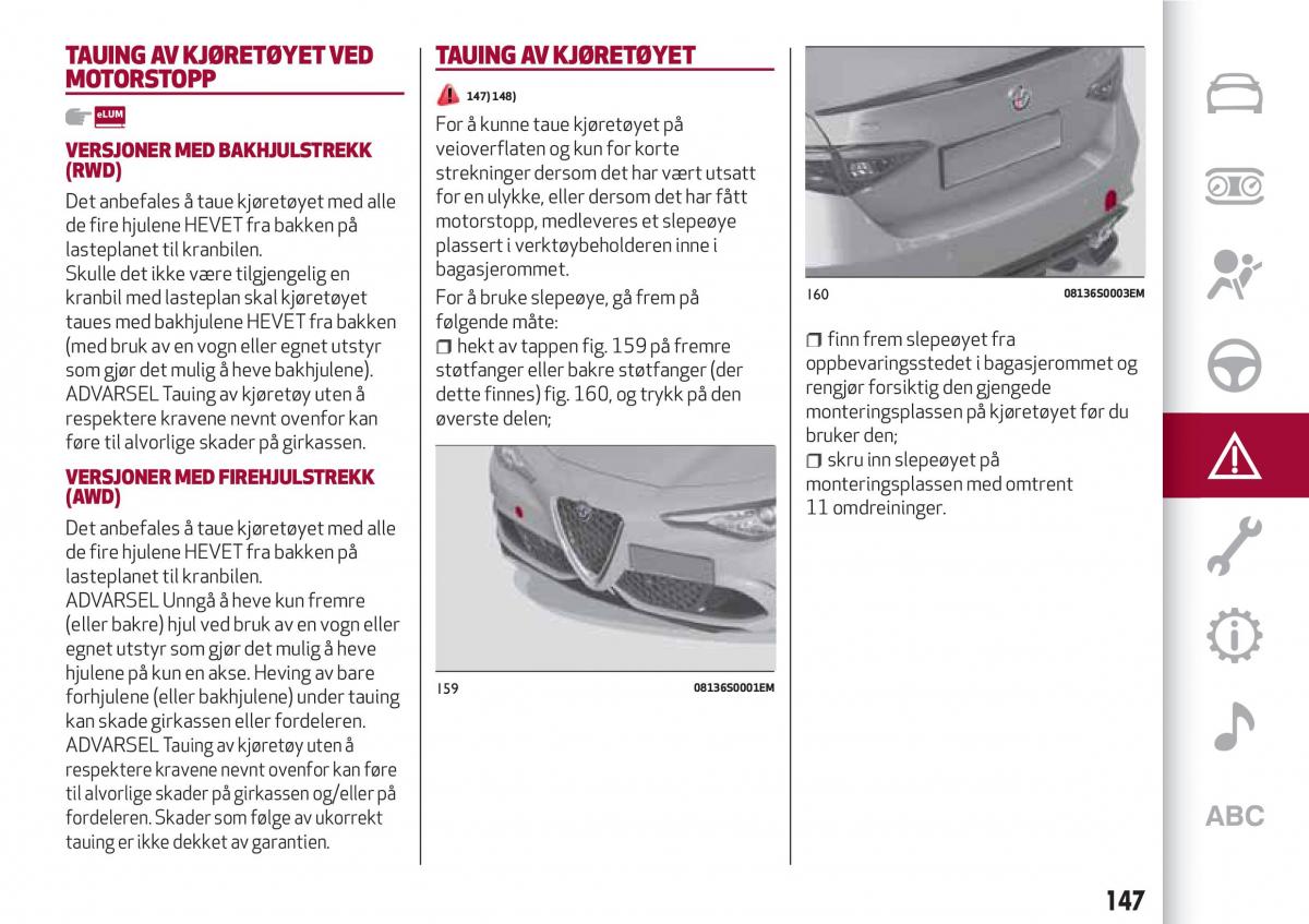 Alfa Romeo Giulia bruksanvisningen / page 149