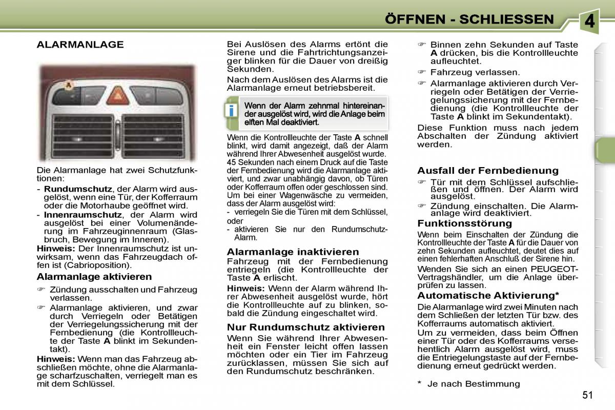 Peugeot 307 CC Handbuch / page 58