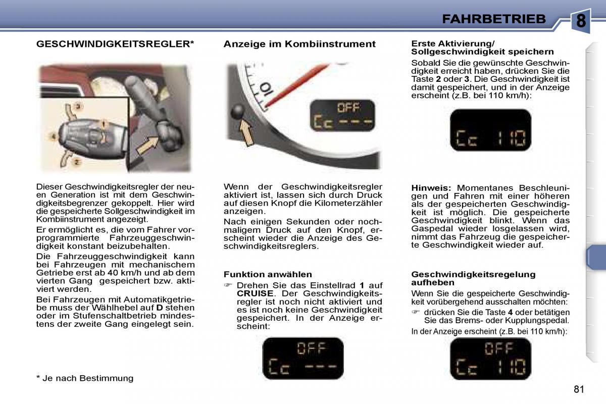 Peugeot 307 CC Handbuch / page 98