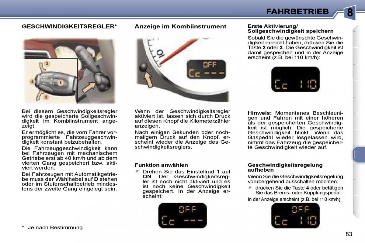 Peugeot 307 CC Handbuch / page 100