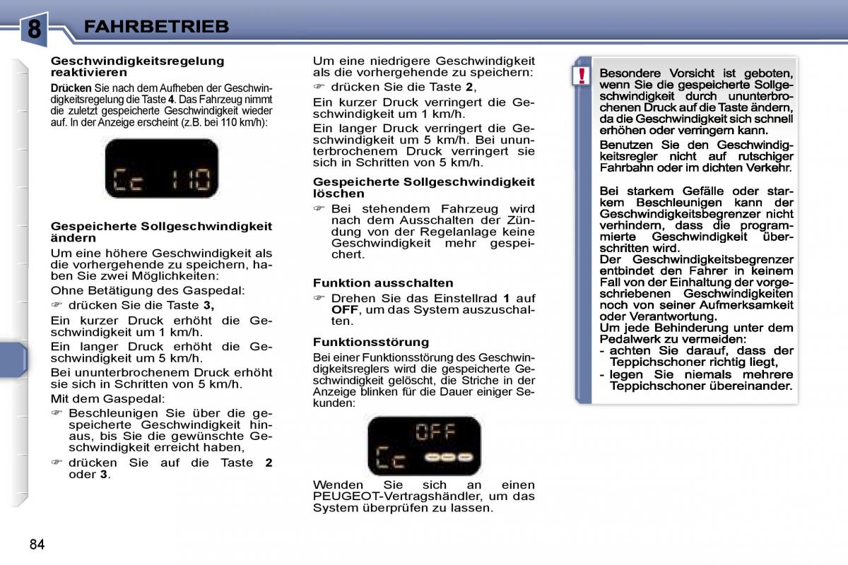 Peugeot 307 CC Handbuch / page 101