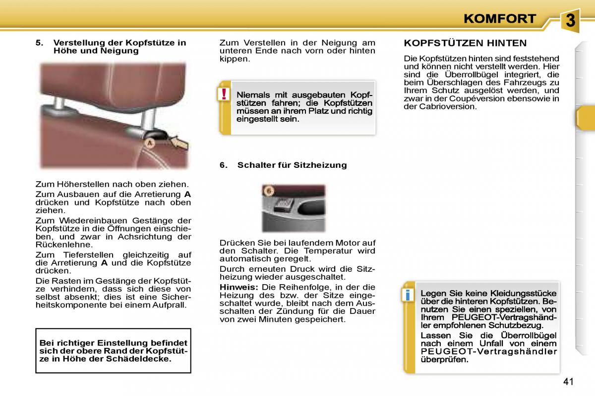 Peugeot 307 CC Handbuch / page 44