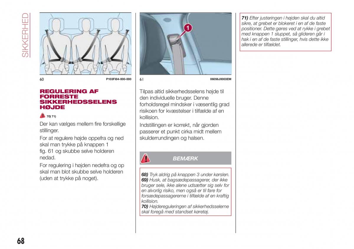 Fiat Tipo combi Bilens instruktionsbog / page 70