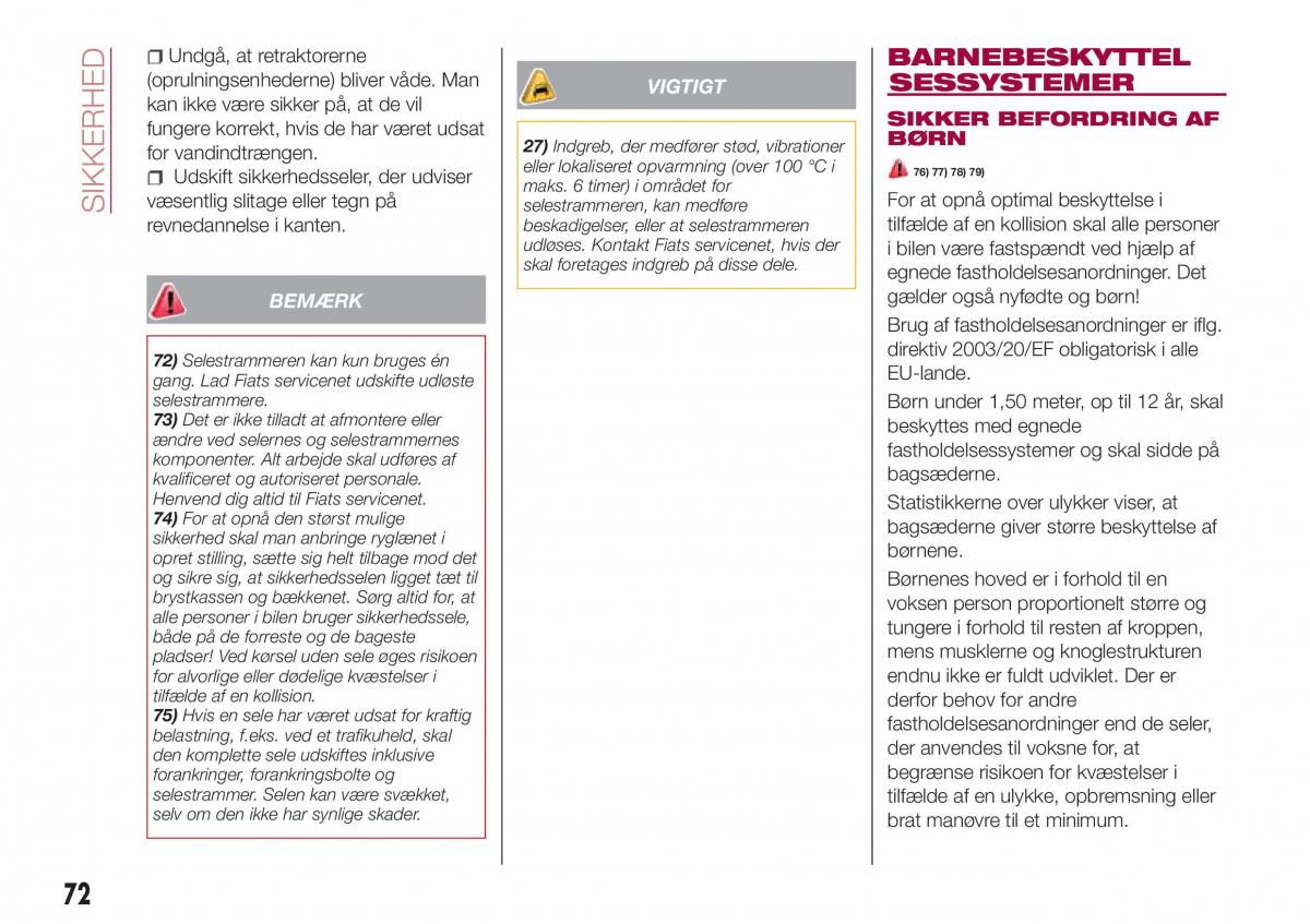 Fiat Tipo combi Bilens instruktionsbog / page 74