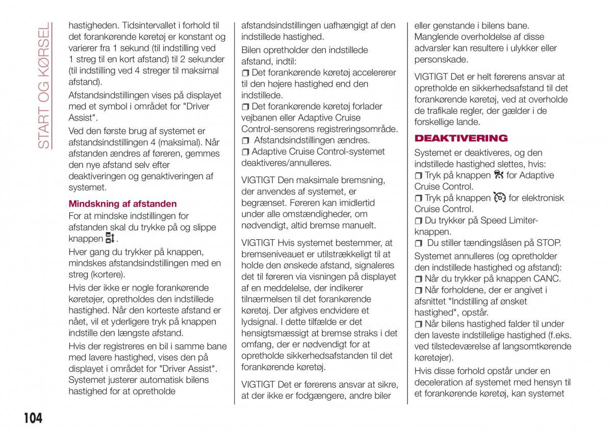 Fiat Tipo combi Bilens instruktionsbog / page 106