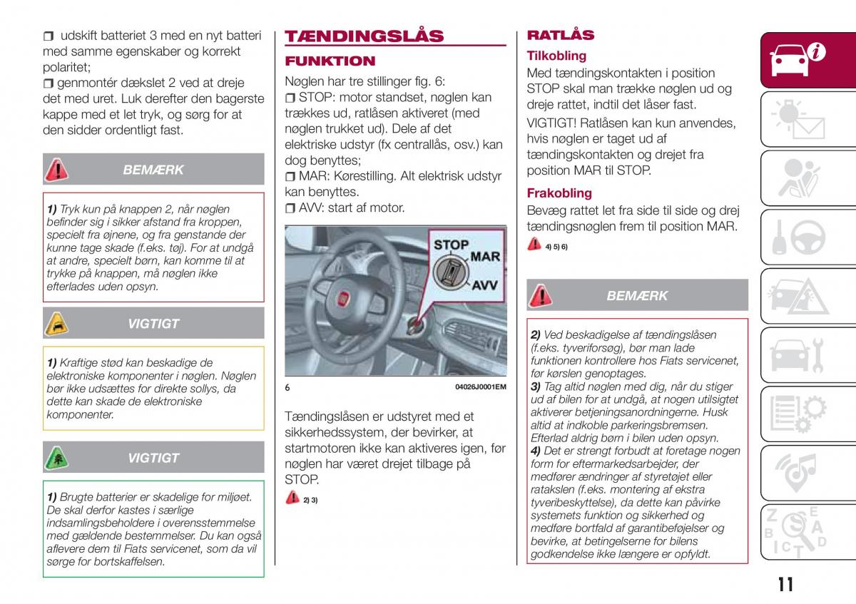 Fiat Tipo combi Bilens instruktionsbog / page 13