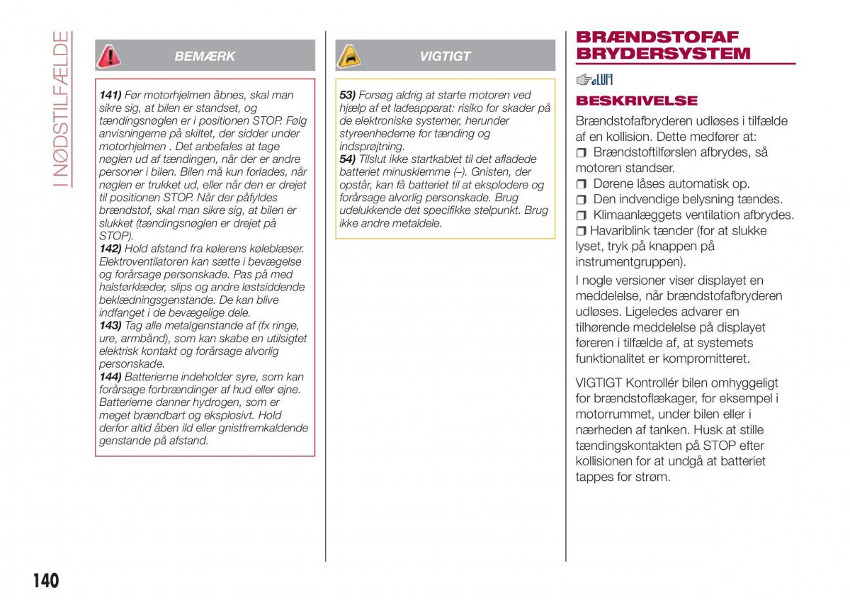 Fiat Tipo combi Bilens instruktionsbog / page 142