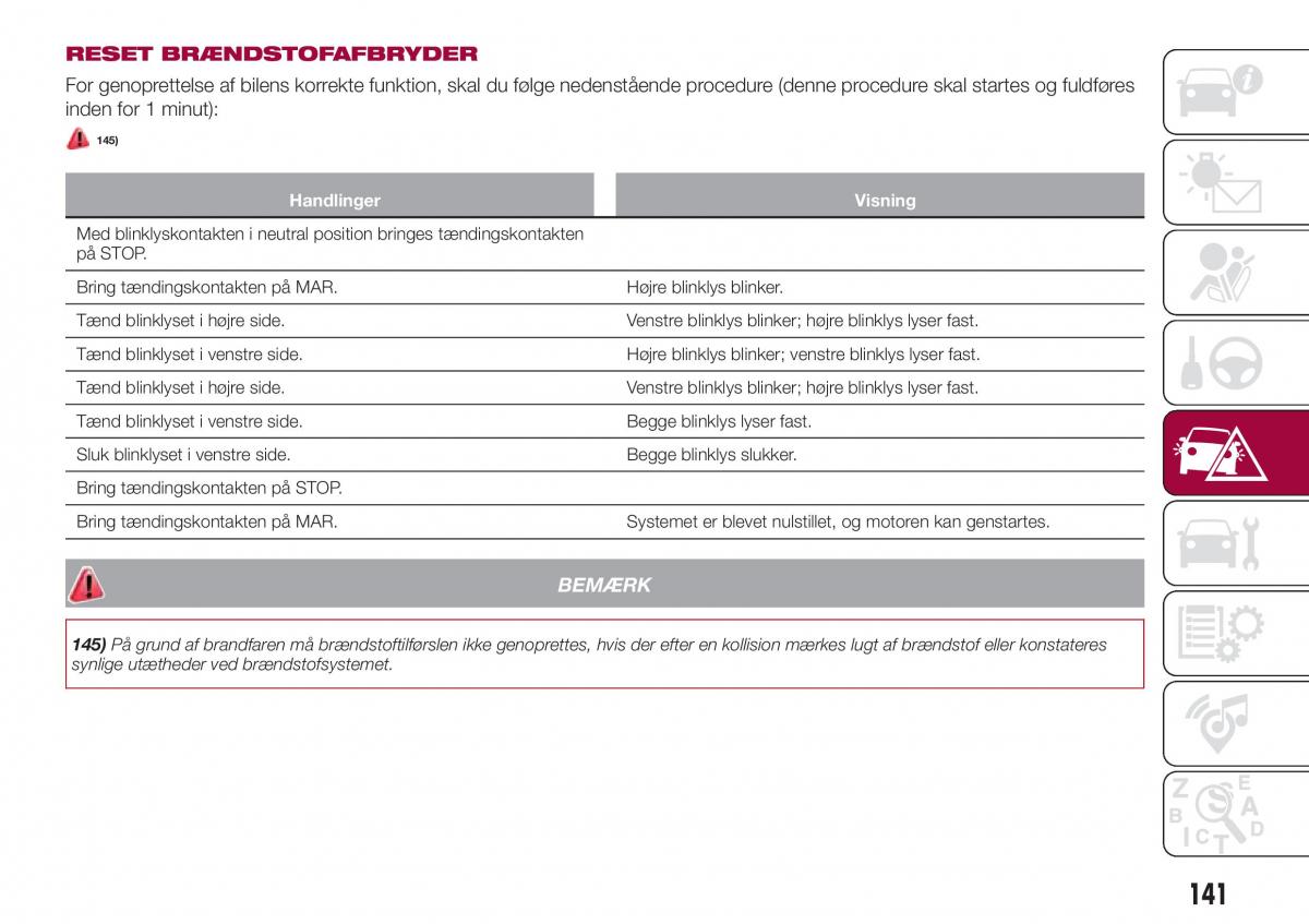 Fiat Tipo combi Bilens instruktionsbog / page 143