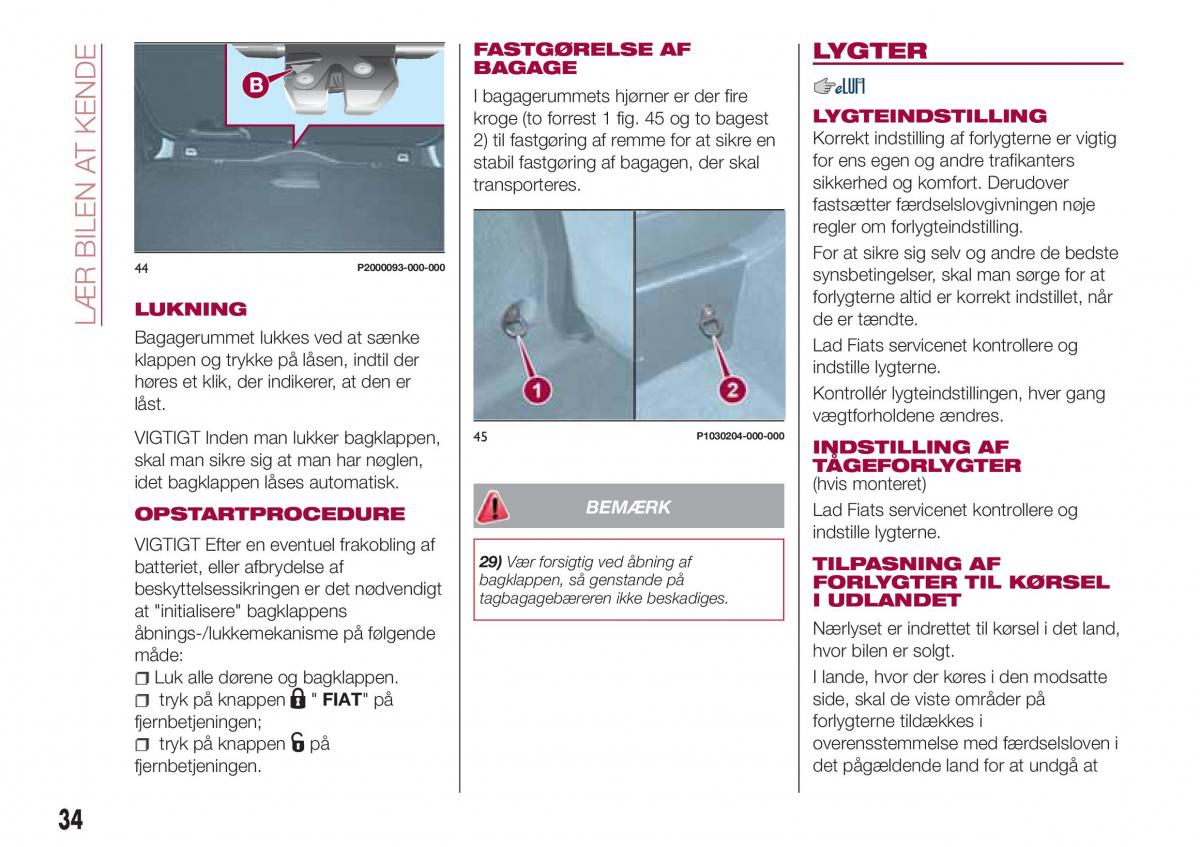 Fiat Tipo combi Bilens instruktionsbog / page 36