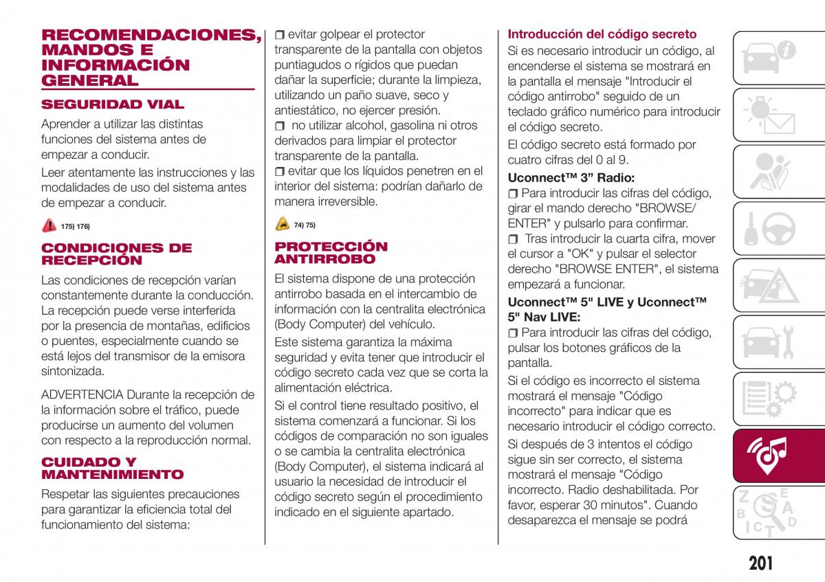 Fiat Tipo combi manual del propietario / page 203