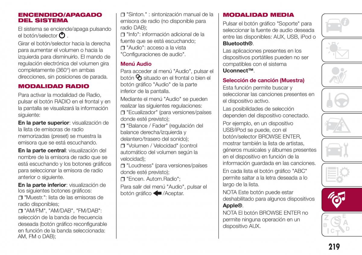 Fiat Tipo combi manual del propietario / page 221