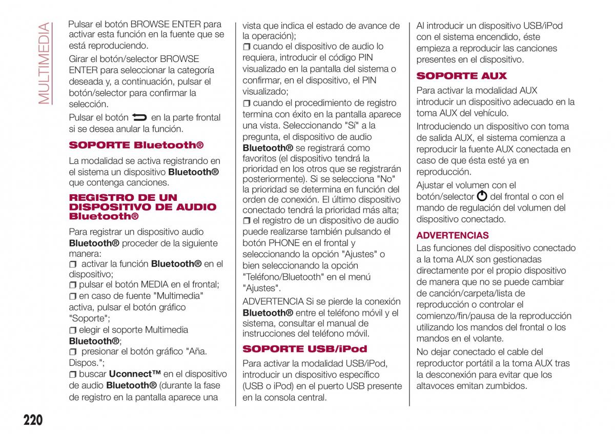 Fiat Tipo combi manual del propietario / page 222