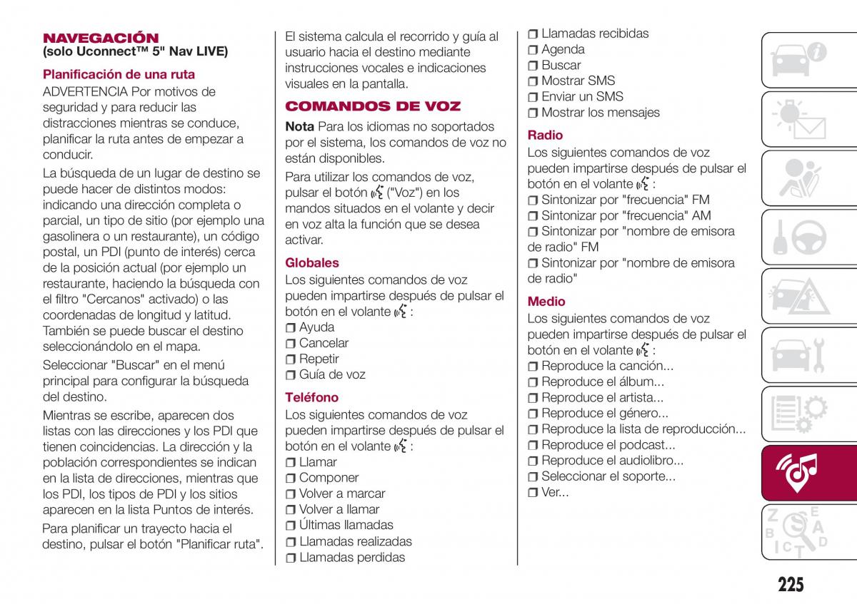 Fiat Tipo combi manual del propietario / page 227