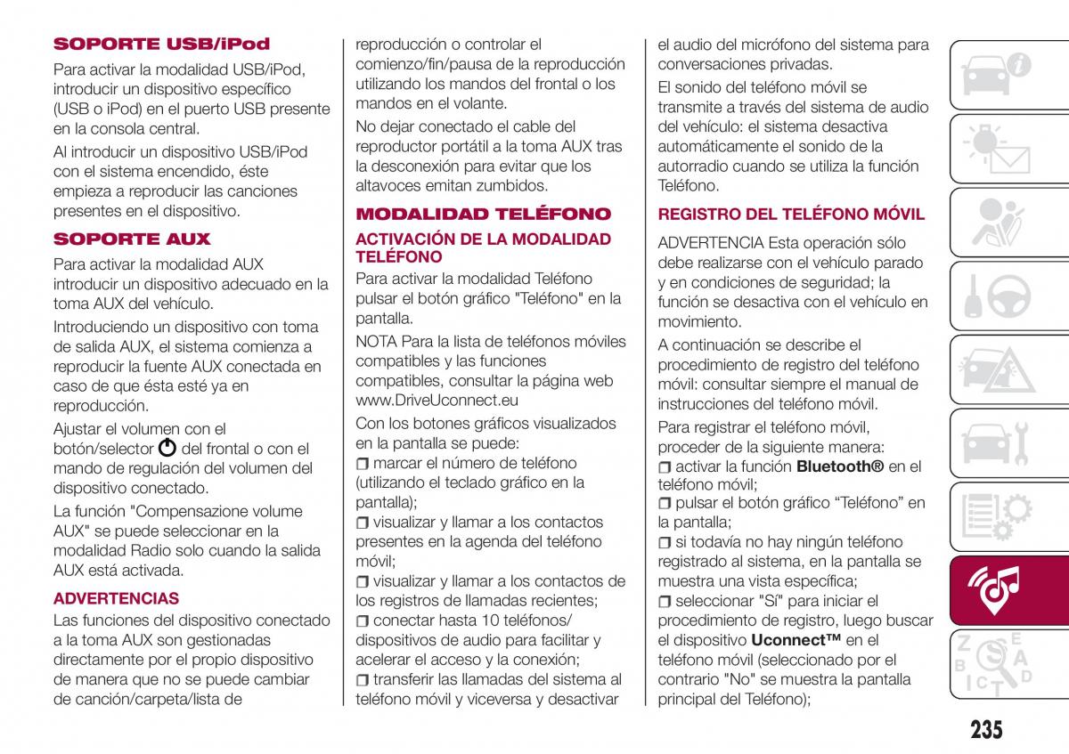 Fiat Tipo combi manual del propietario / page 237