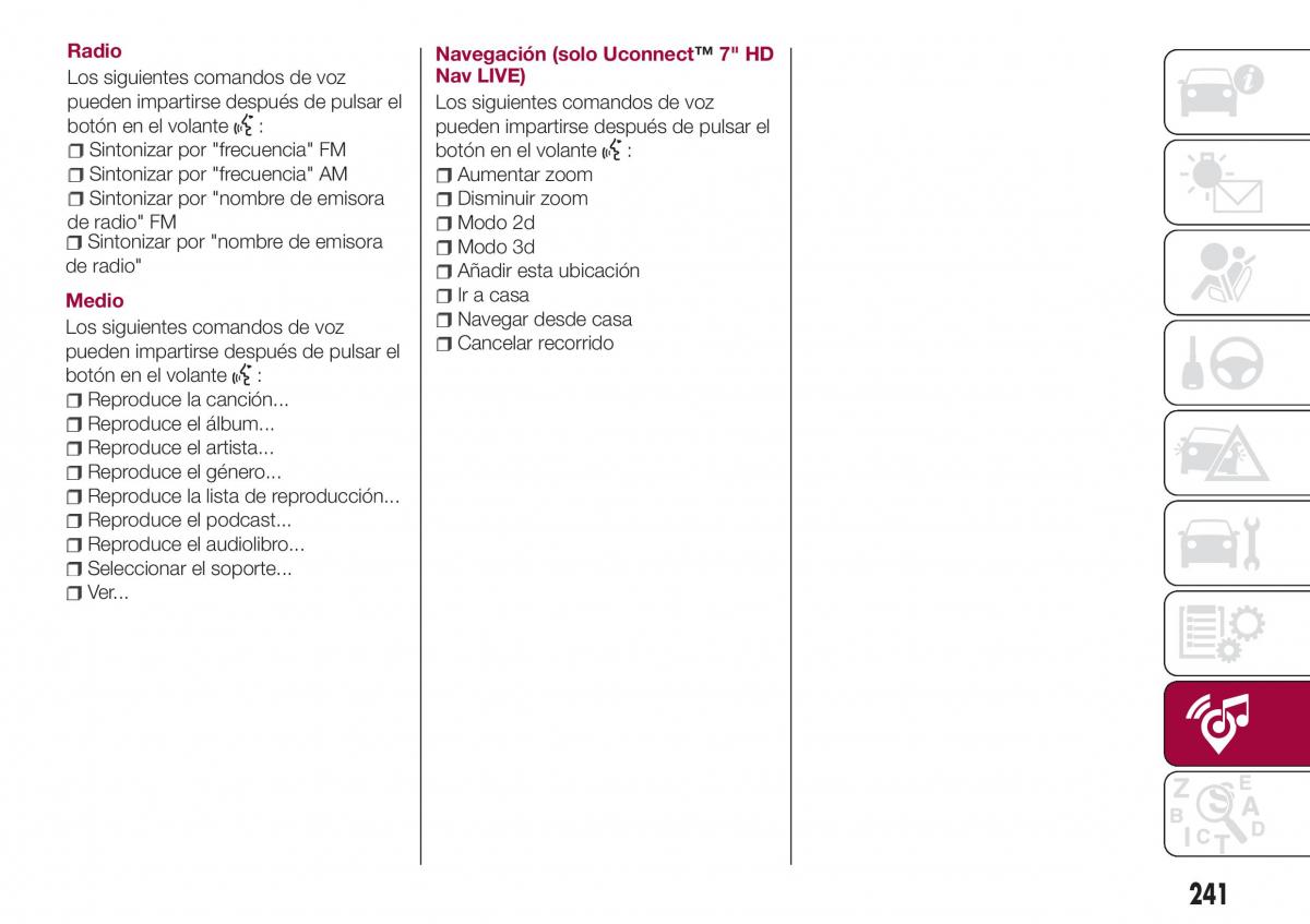 Fiat Tipo combi manual del propietario / page 243