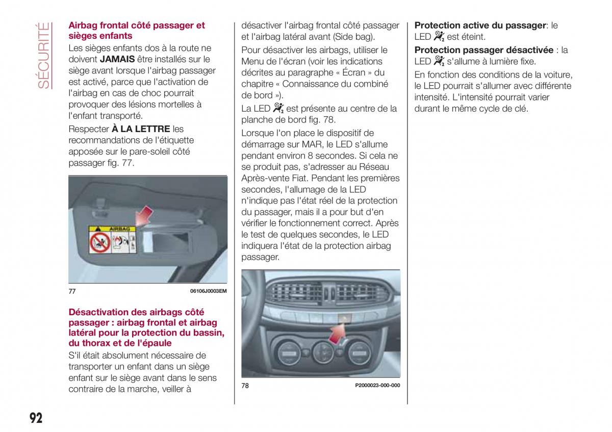 Fiat Tipo combi manuel du proprietaire / page 92