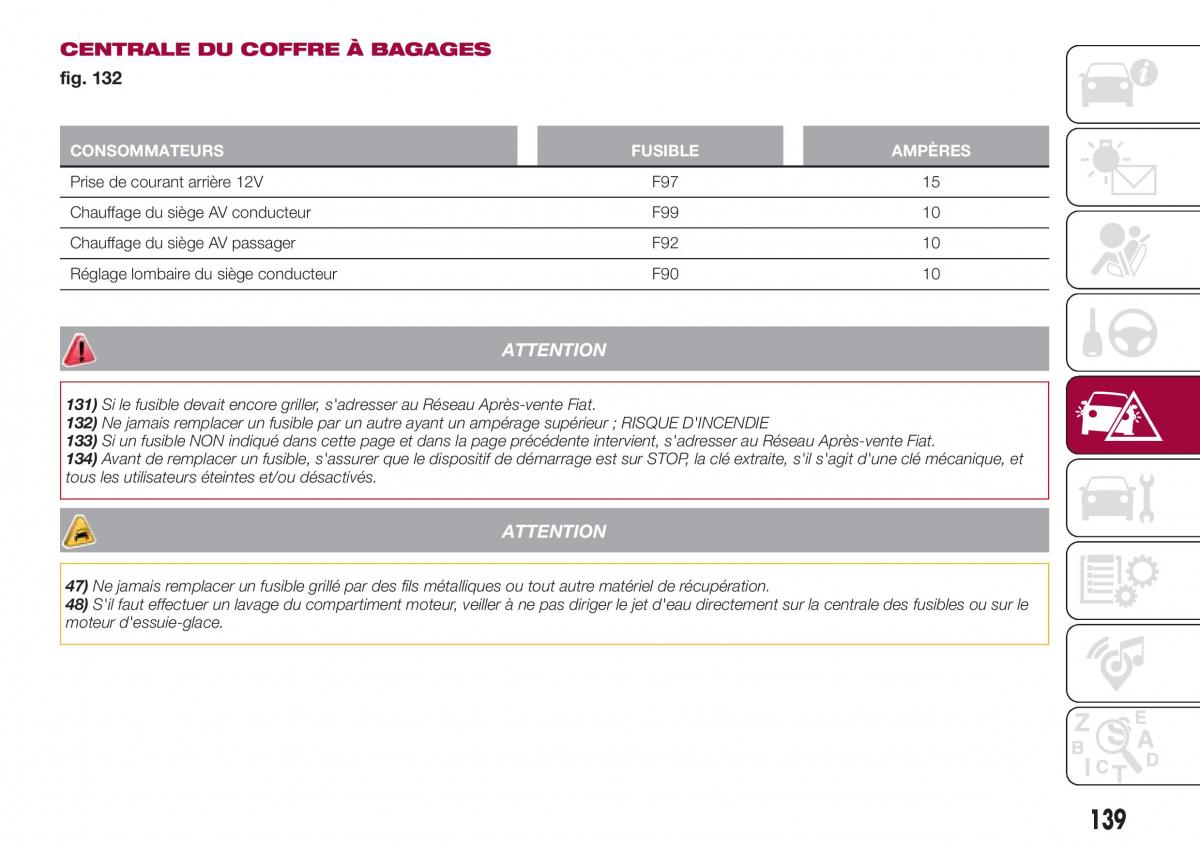 Fiat Tipo combi manuel du proprietaire / page 139