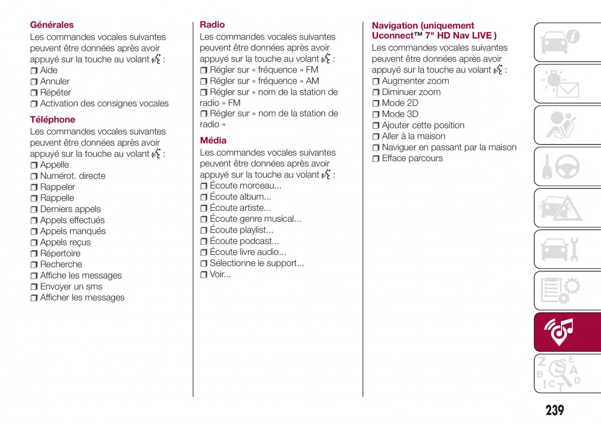 Fiat Tipo combi manuel du proprietaire / page 239