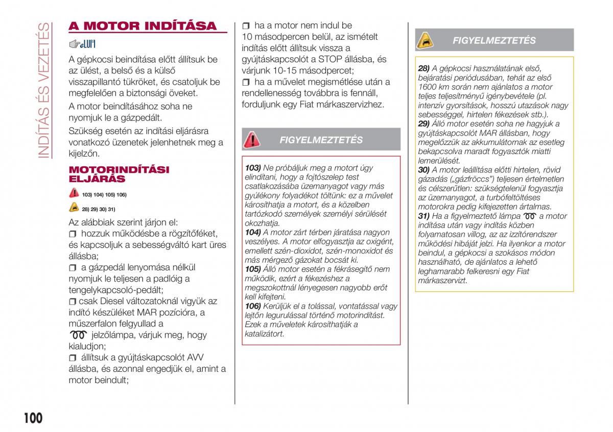 Fiat Tipo combi Kezelesi utmutato / page 102