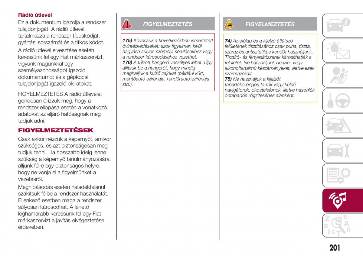 Fiat Tipo combi Kezelesi utmutato / page 203