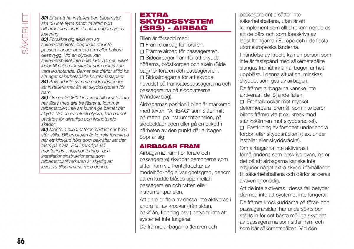 Fiat Tipo combi instruktionsbok / page 88