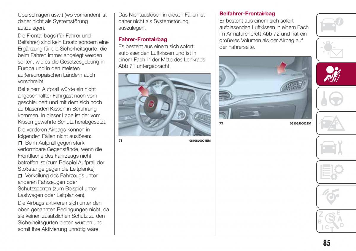 Fiat Tipo sedan Handbuch / page 87