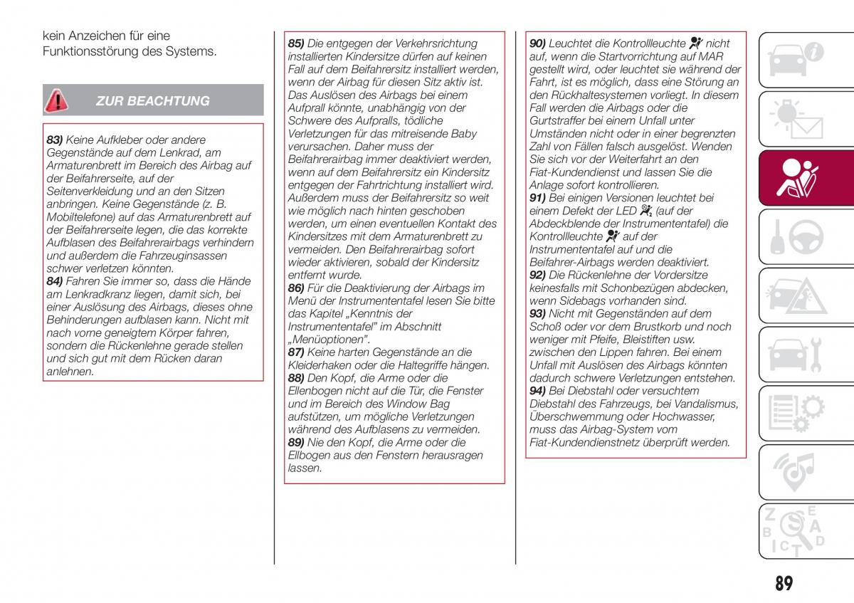 Fiat Tipo sedan Handbuch / page 91