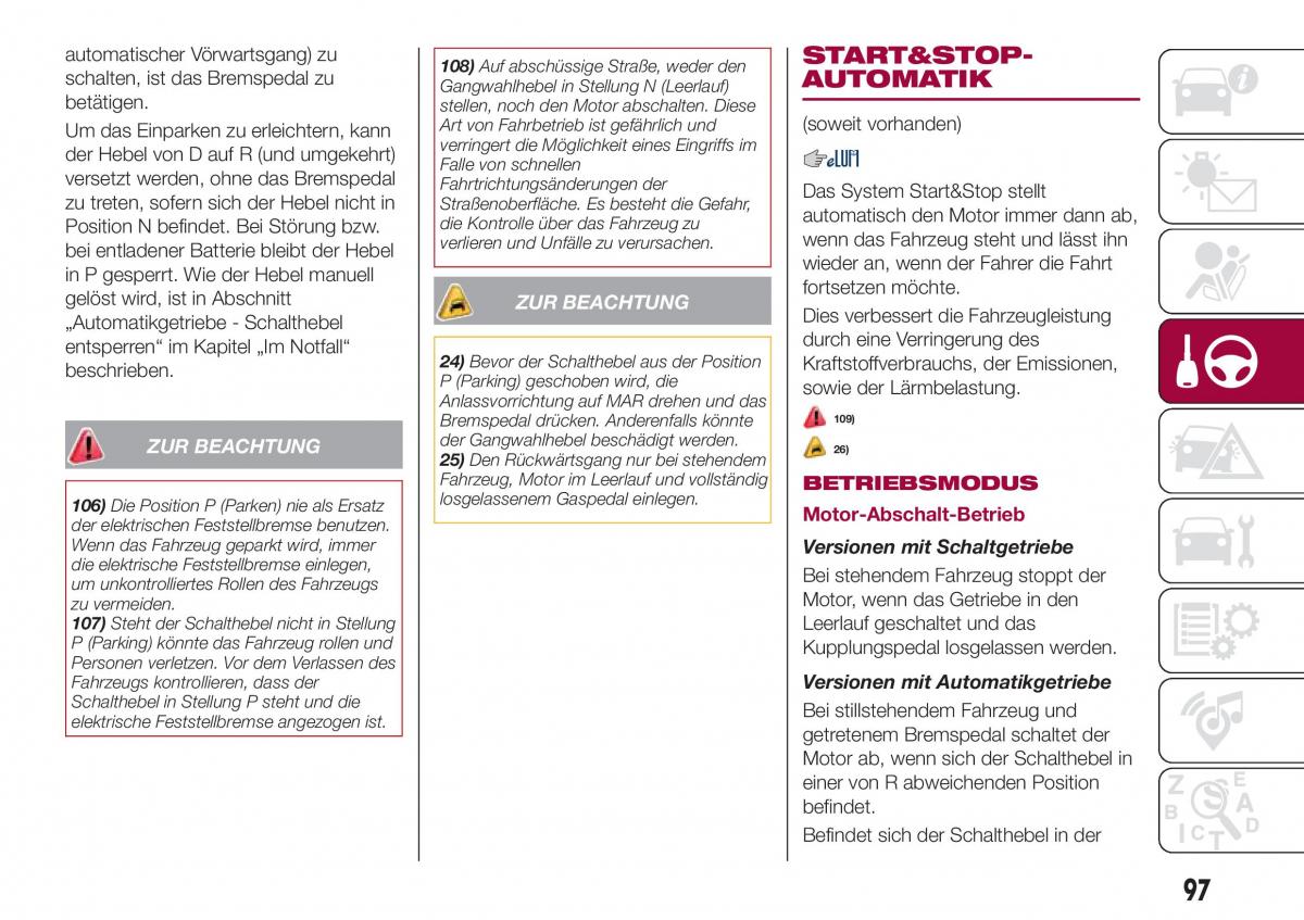 Fiat Tipo sedan Handbuch / page 99