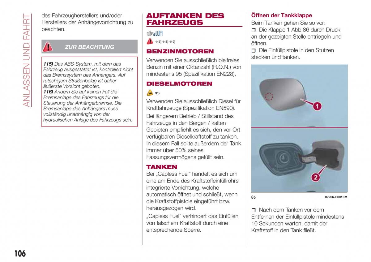 Fiat Tipo sedan Handbuch / page 108