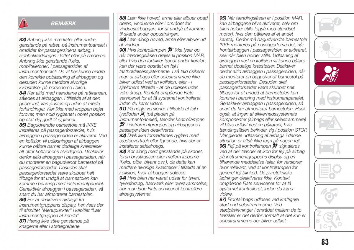 Fiat Tipo sedan Bilens instruktionsbog / page 85