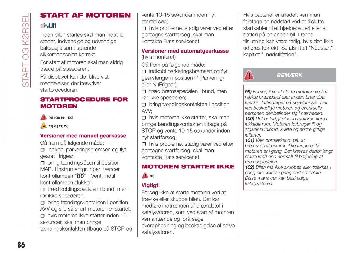 Fiat Tipo sedan Bilens instruktionsbog / page 88