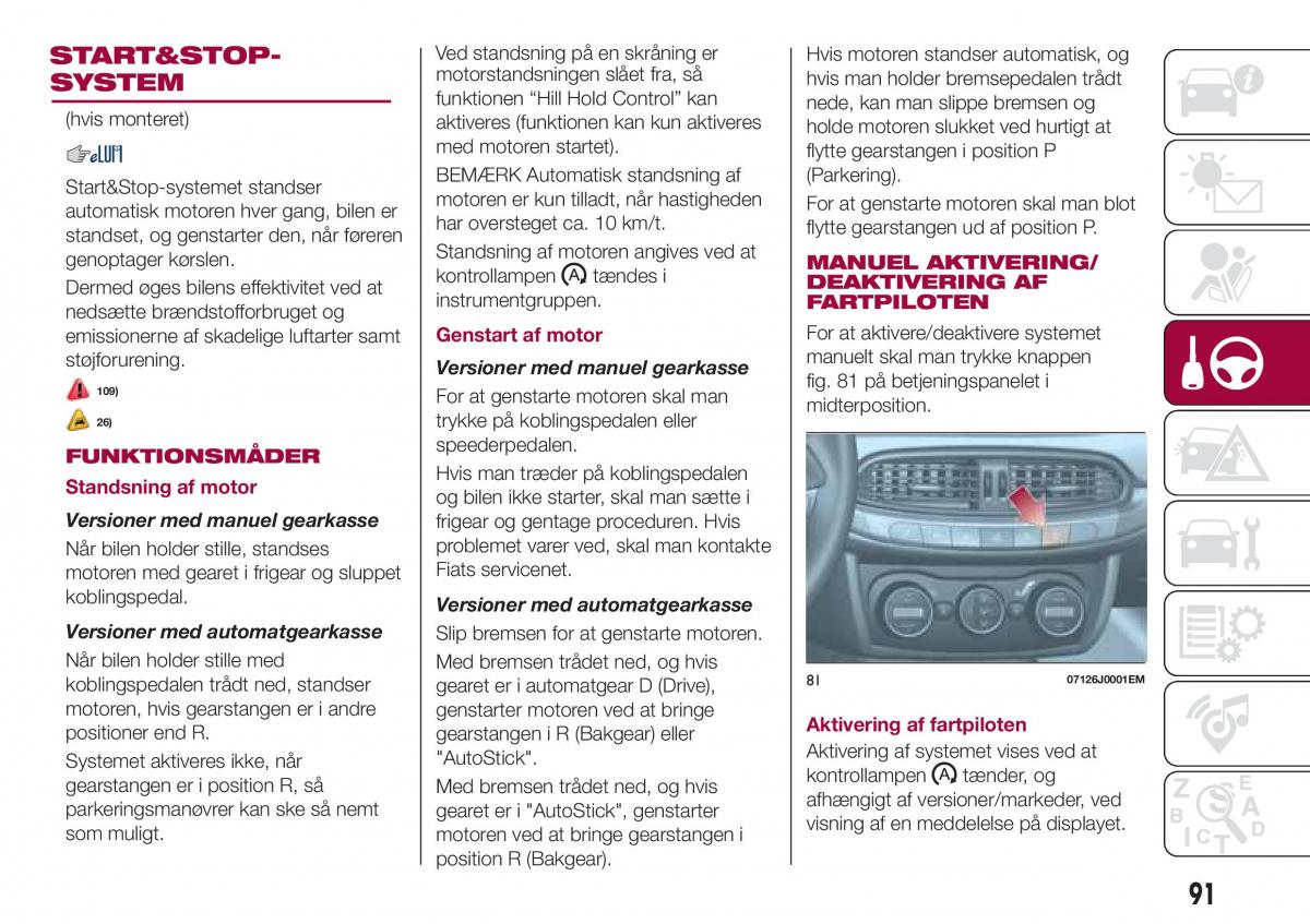 Fiat Tipo sedan Bilens instruktionsbog / page 93