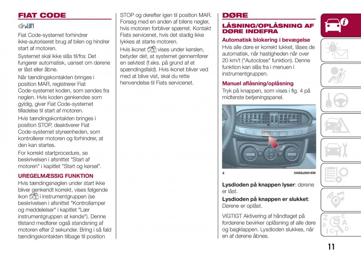 Fiat Tipo sedan Bilens instruktionsbog / page 13