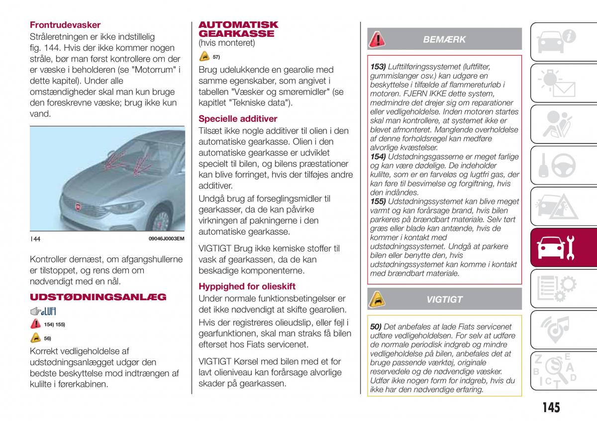 Fiat Tipo sedan Bilens instruktionsbog / page 147